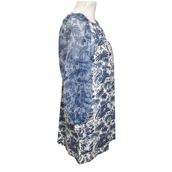 STAUD Garden Shift Dress Blue Toile Chinoiserie Women’s Size Small Sheer Sleeve - Picture 3 of 10